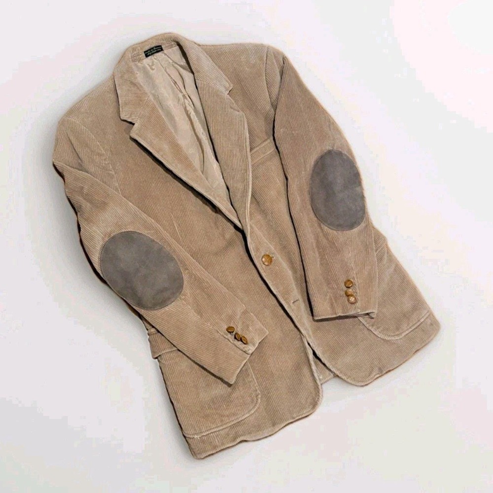 Old Money Corduroy Blazer Elbow Patch Tan Academia Preppy Sports Coat 42R